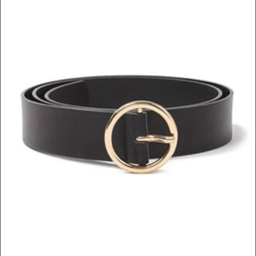 Faux Leather Belt with Gold Circle Buckle